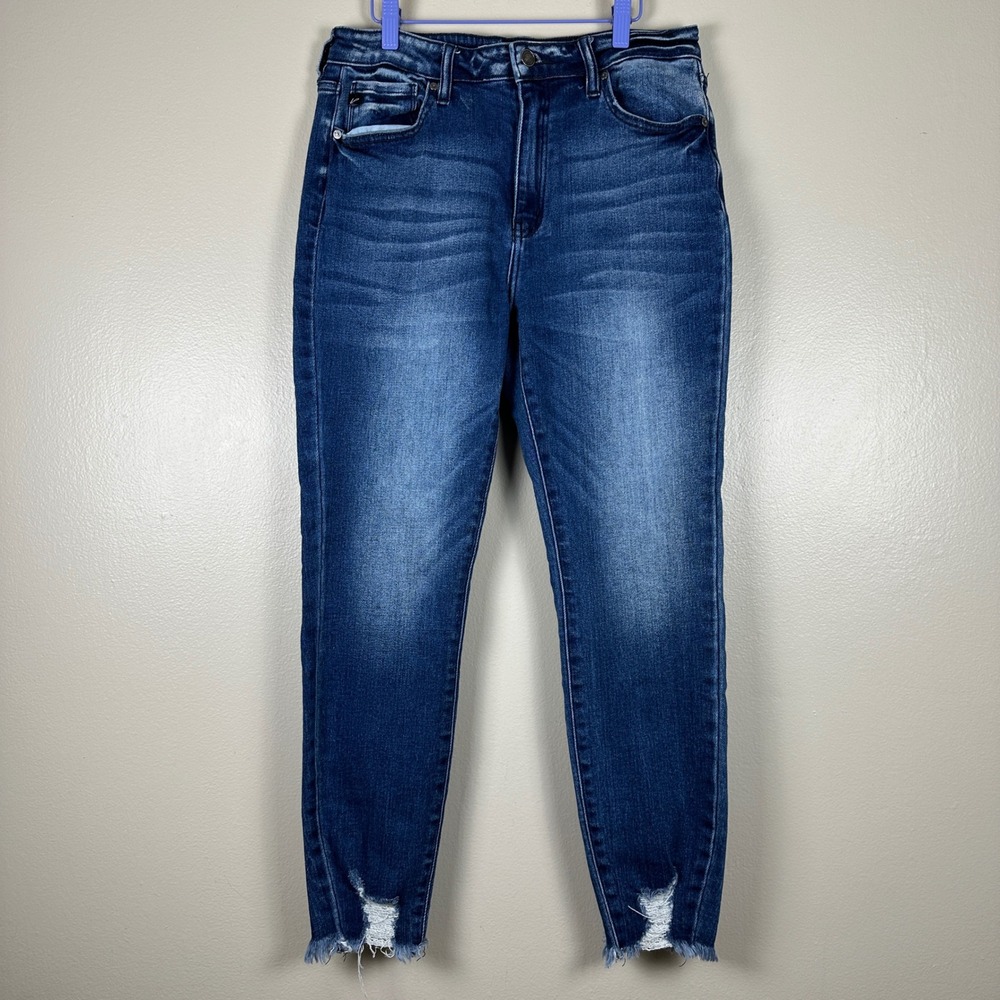 KanCan Women's 30 Skinny Jeans Blue Distressed Raw Hem High Rise NEW